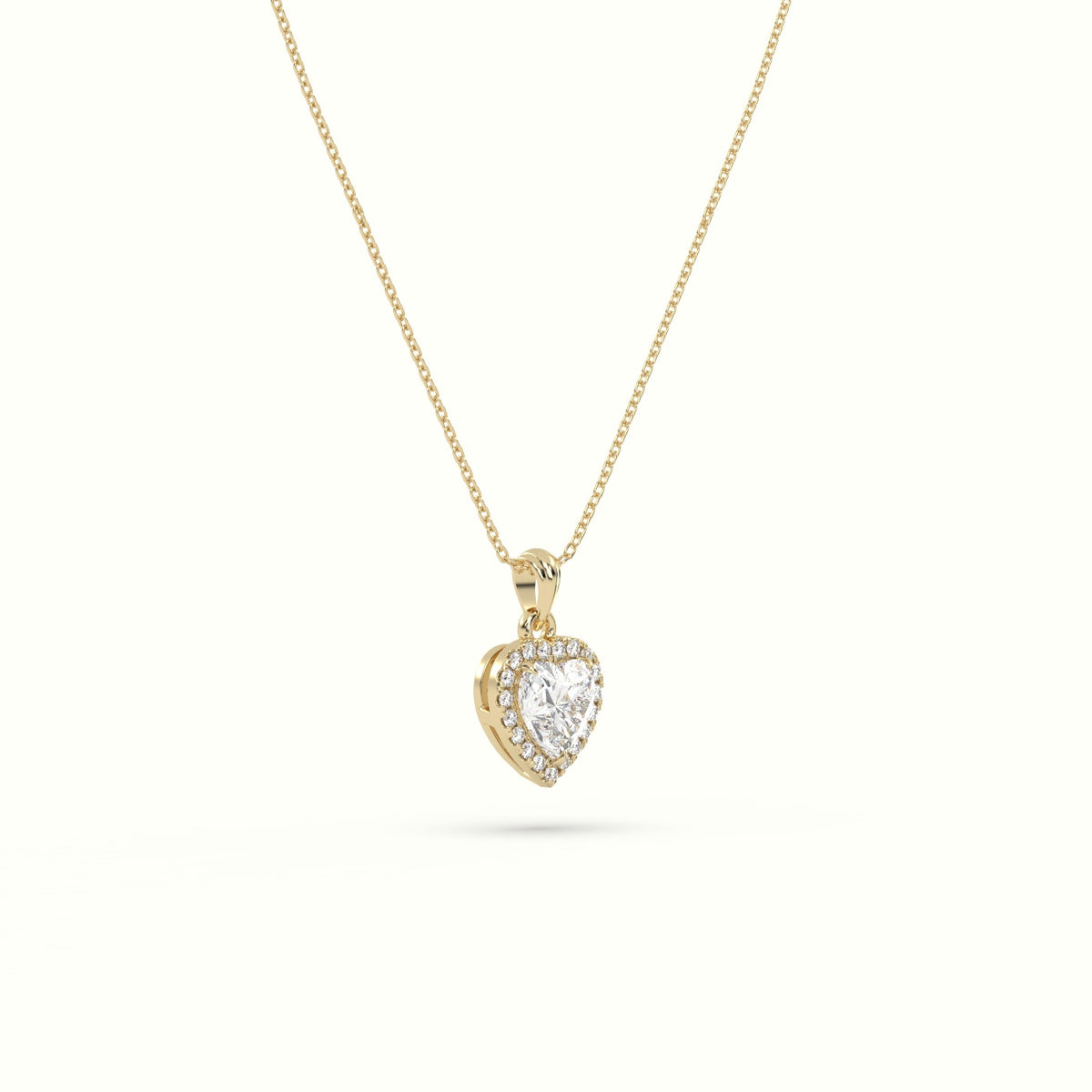 Heart Cut Solitaire Halo Diamond Pendant — Yellow Gold