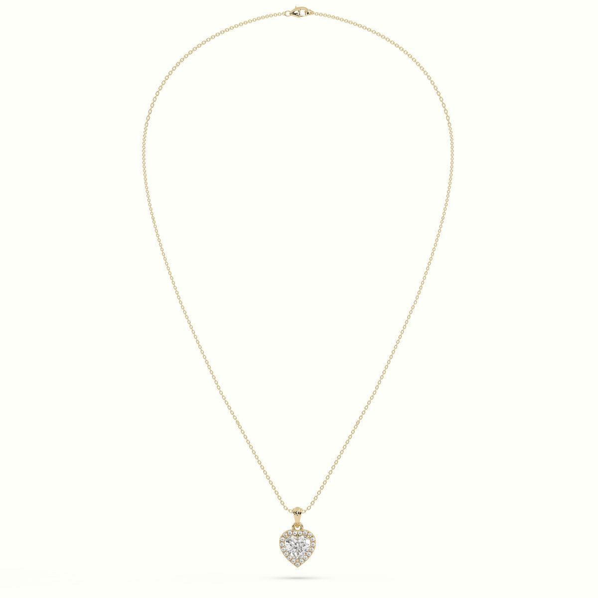 Heart Cut Solitaire Halo Diamond Pendant — Yellow Gold