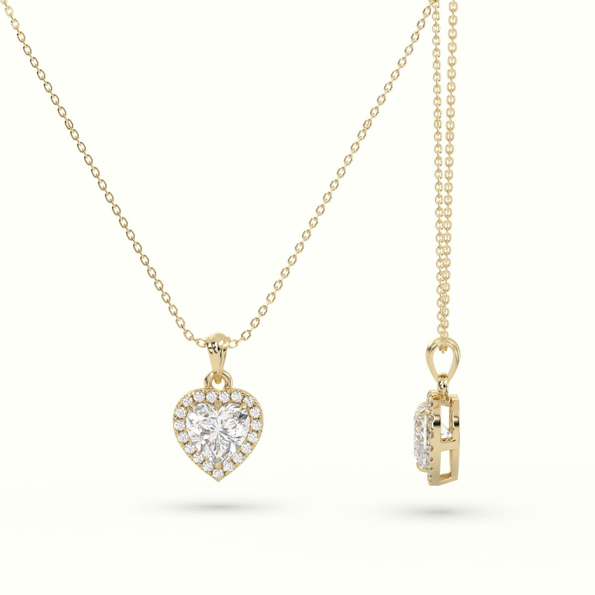Heart Cut Solitaire Halo Diamond Pendant — Yellow Gold