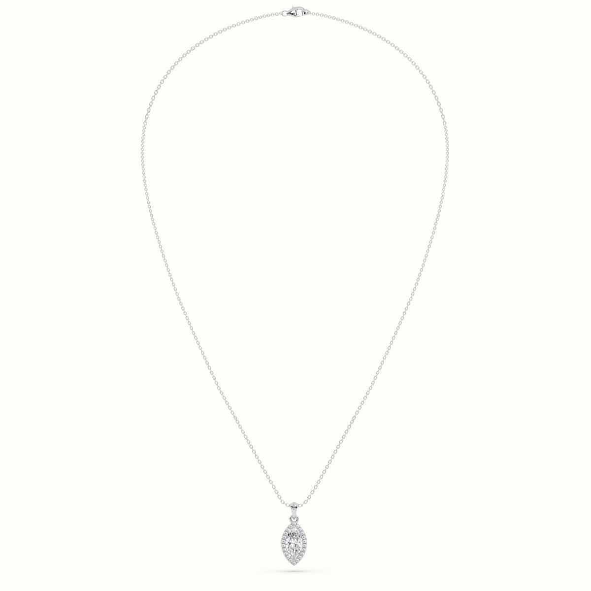 Marquise Cut Solitaire Halo Diamond Pendant — White Gold