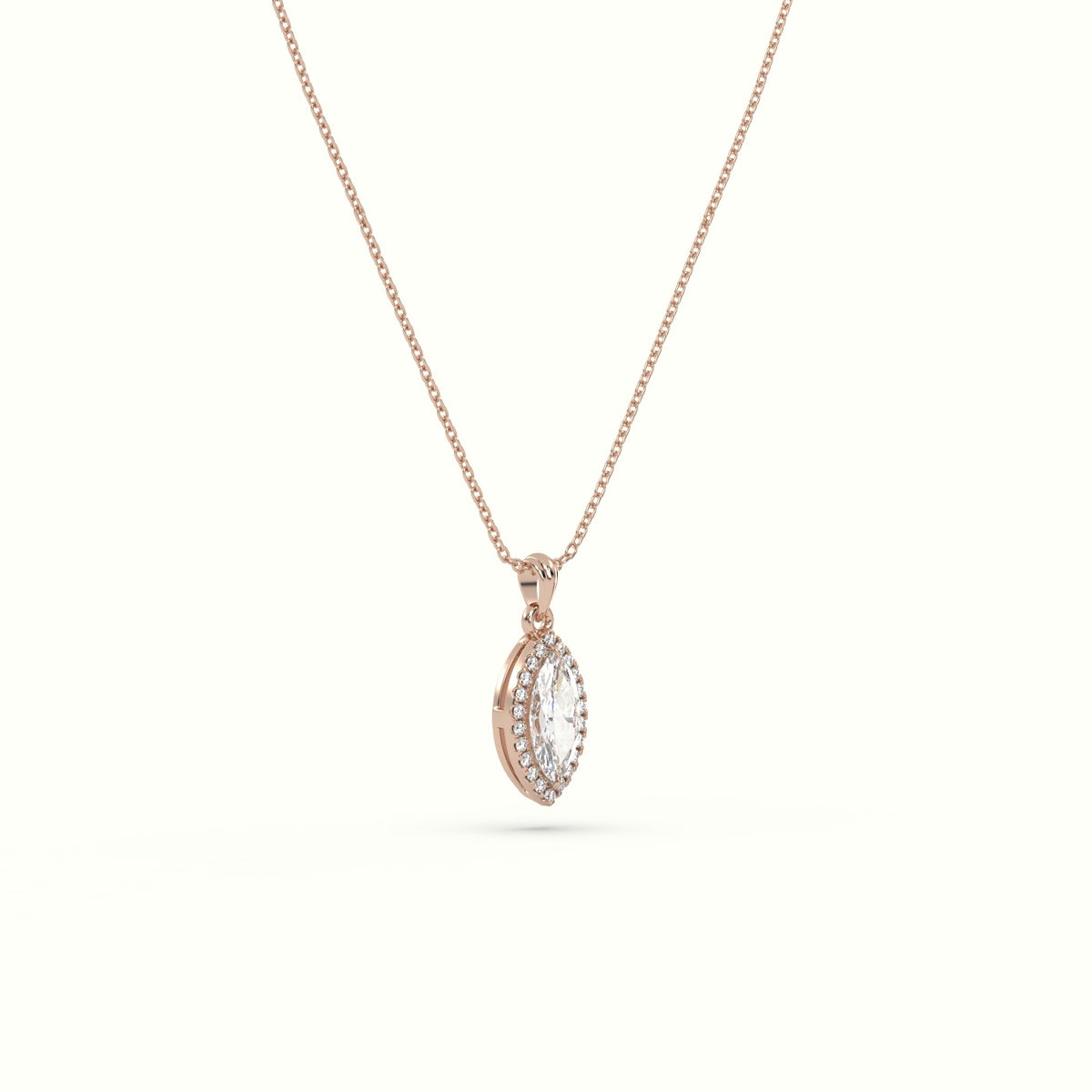 Marquise Cut Solitaire Halo Diamond Pendant — Rose Gold