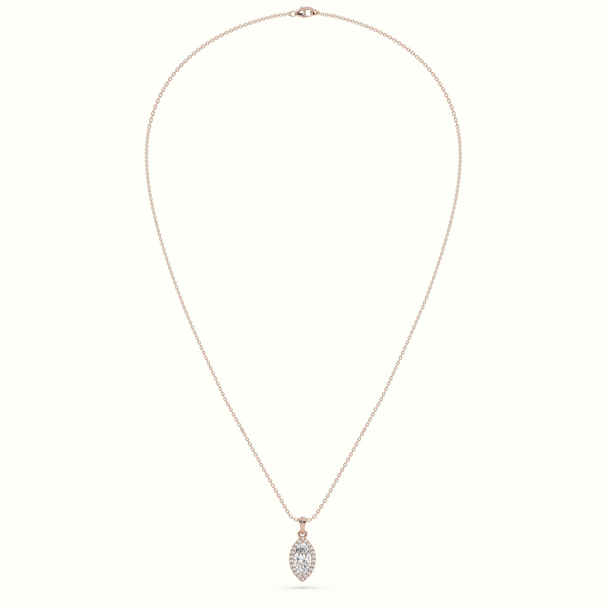 Marquise Cut Solitaire Halo Diamond Pendant — Rose Gold