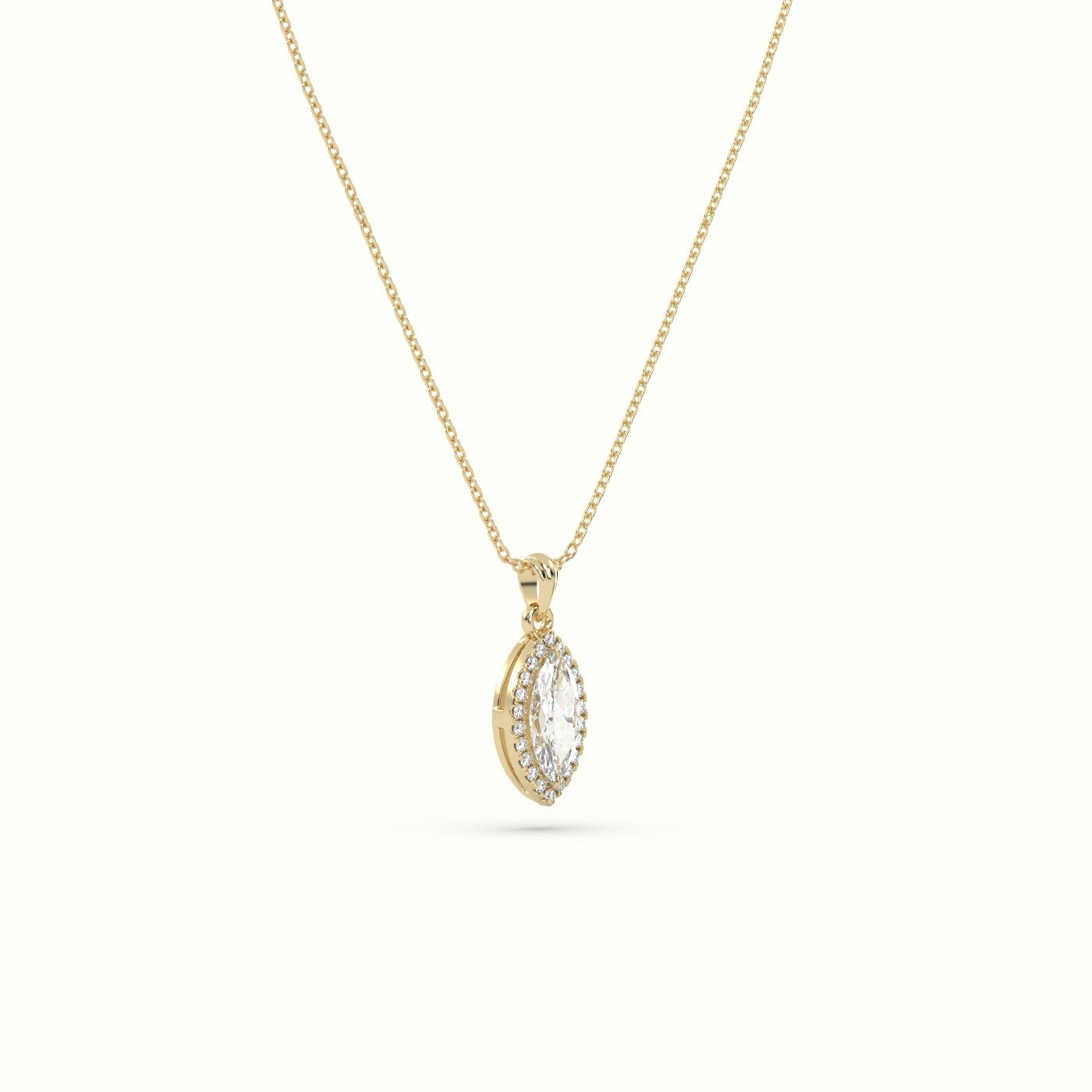 Marquise Cut Solitaire Halo Diamond Pendant — Yellow Gold