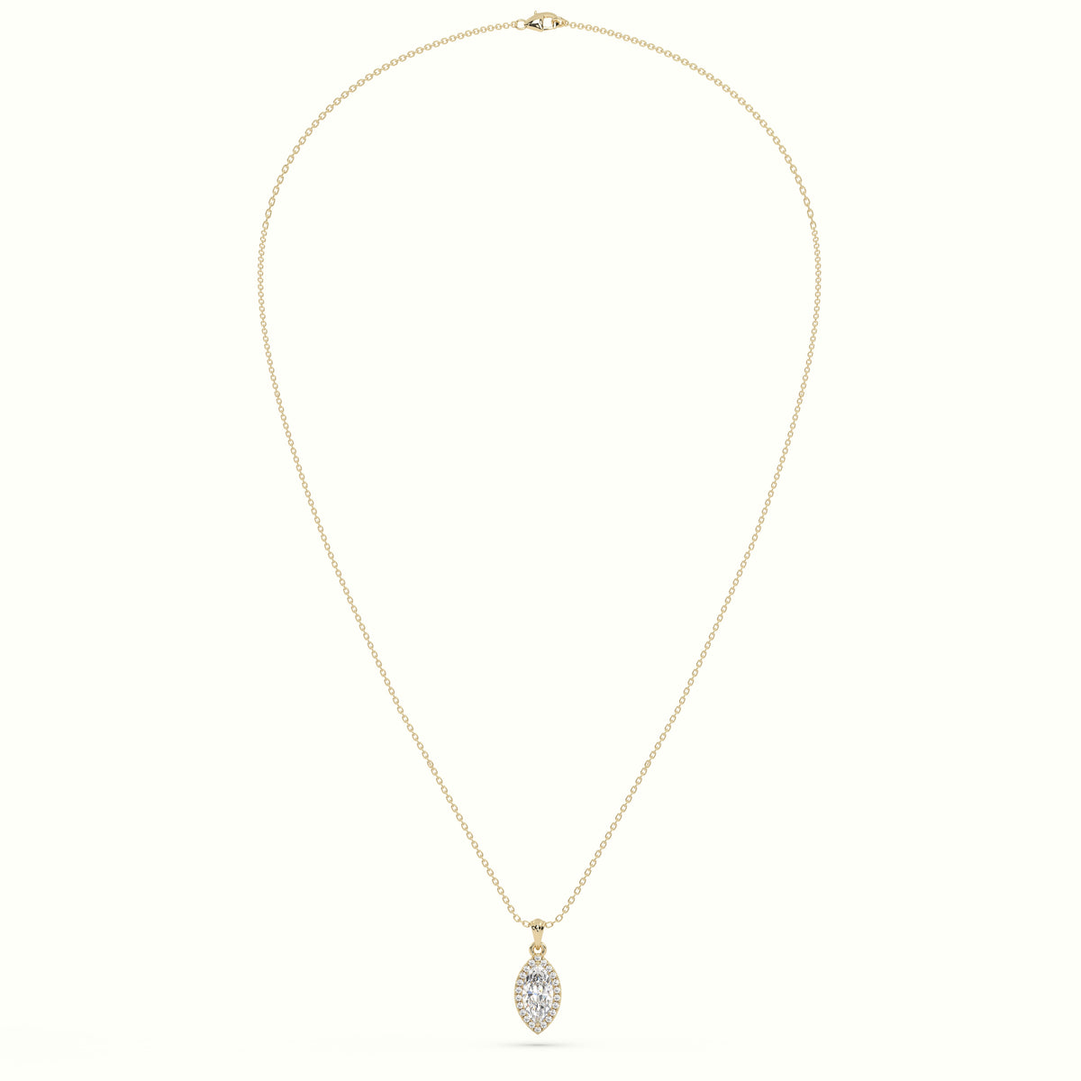 Marquise Cut Solitaire Halo Diamond Pendant — Yellow Gold