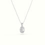 Oval Cut Solitaire Halo Diamond Pendant — White Gold