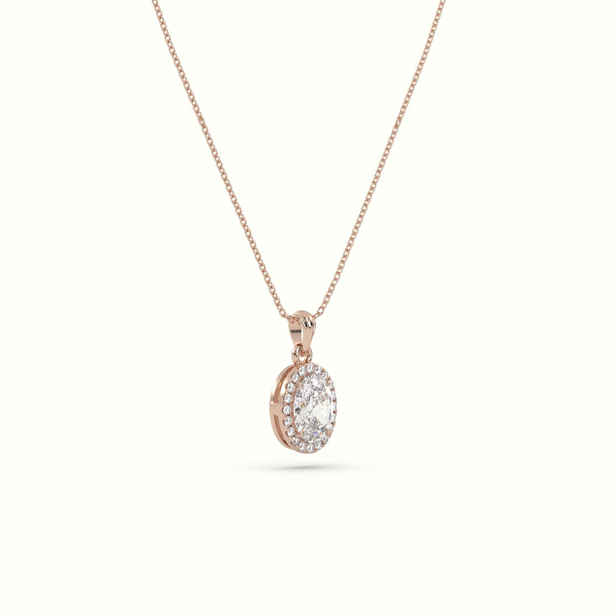 Oval Cut Solitaire Halo Diamond Pendant — Rose Gold