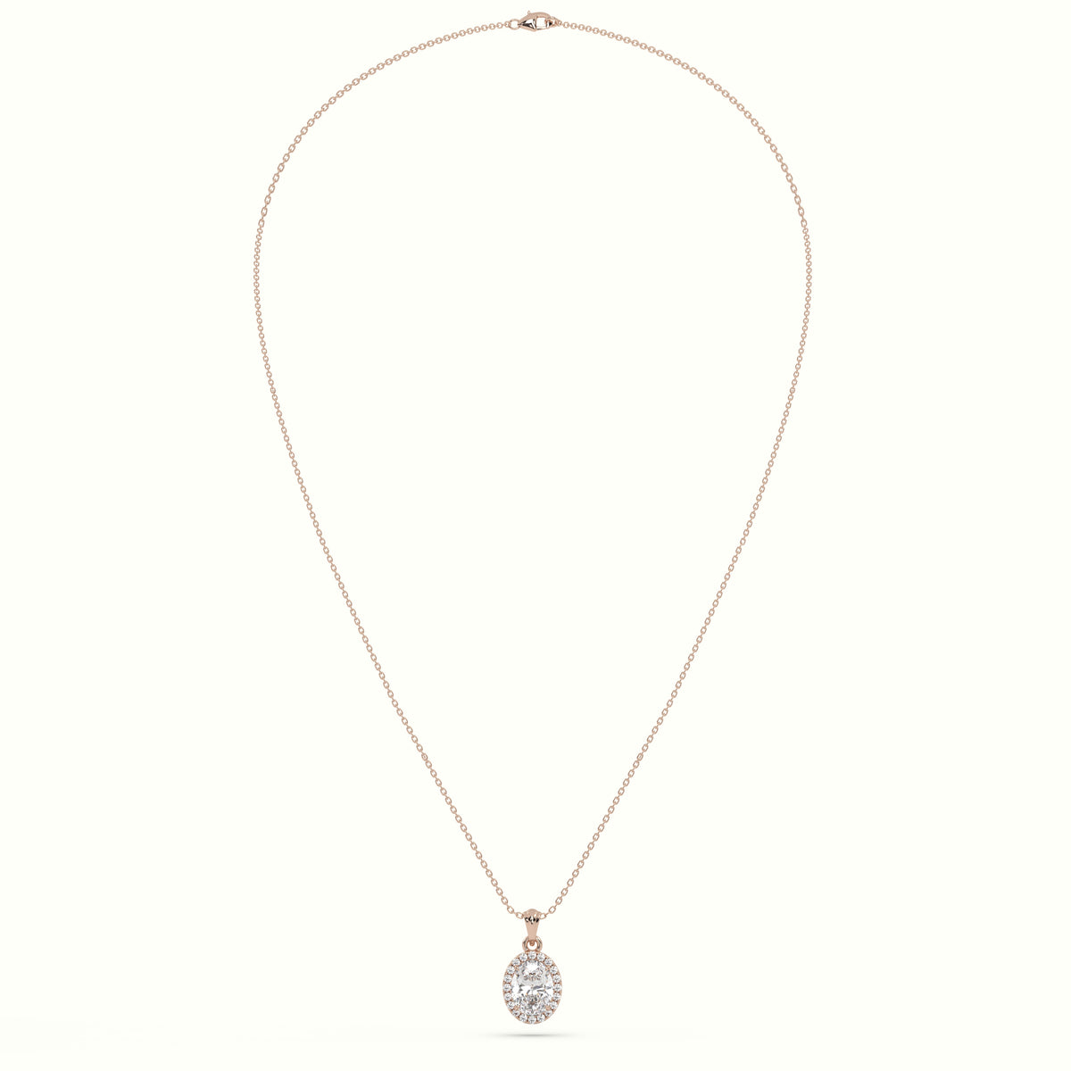 Oval Cut Solitaire Halo Diamond Pendant — Rose Gold