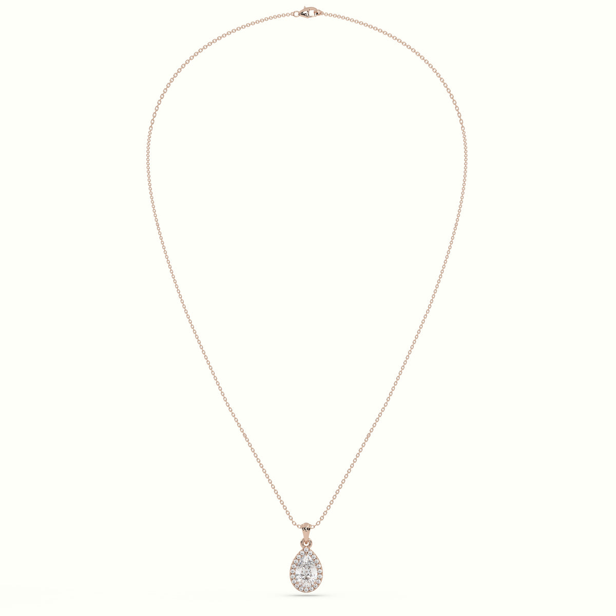 Pear Cut Solitaire Halo Diamond Pendant — Rose Gold