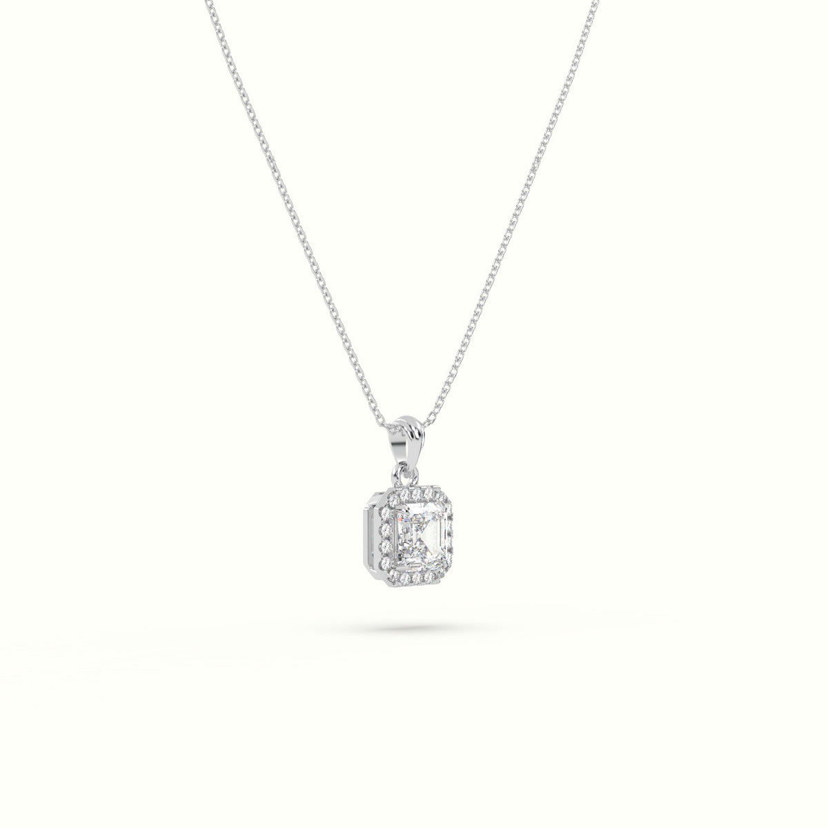 Ascher Cut Solitaire Halo Diamond Pendant — White Gold
