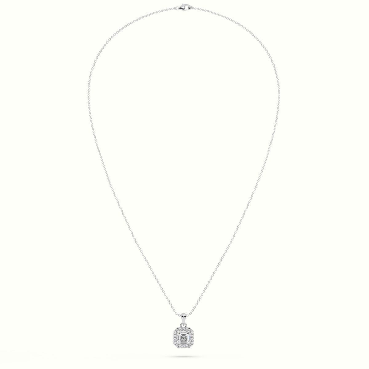 Ascher Cut Solitaire Halo Diamond Pendant — White Gold