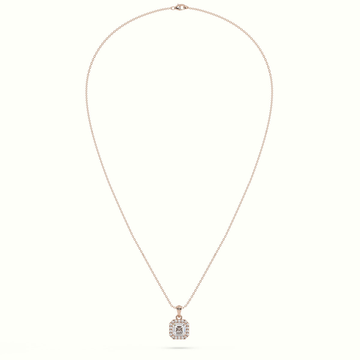 Ascher Cut Solitaire Halo Diamond Pendant — Rose Gold