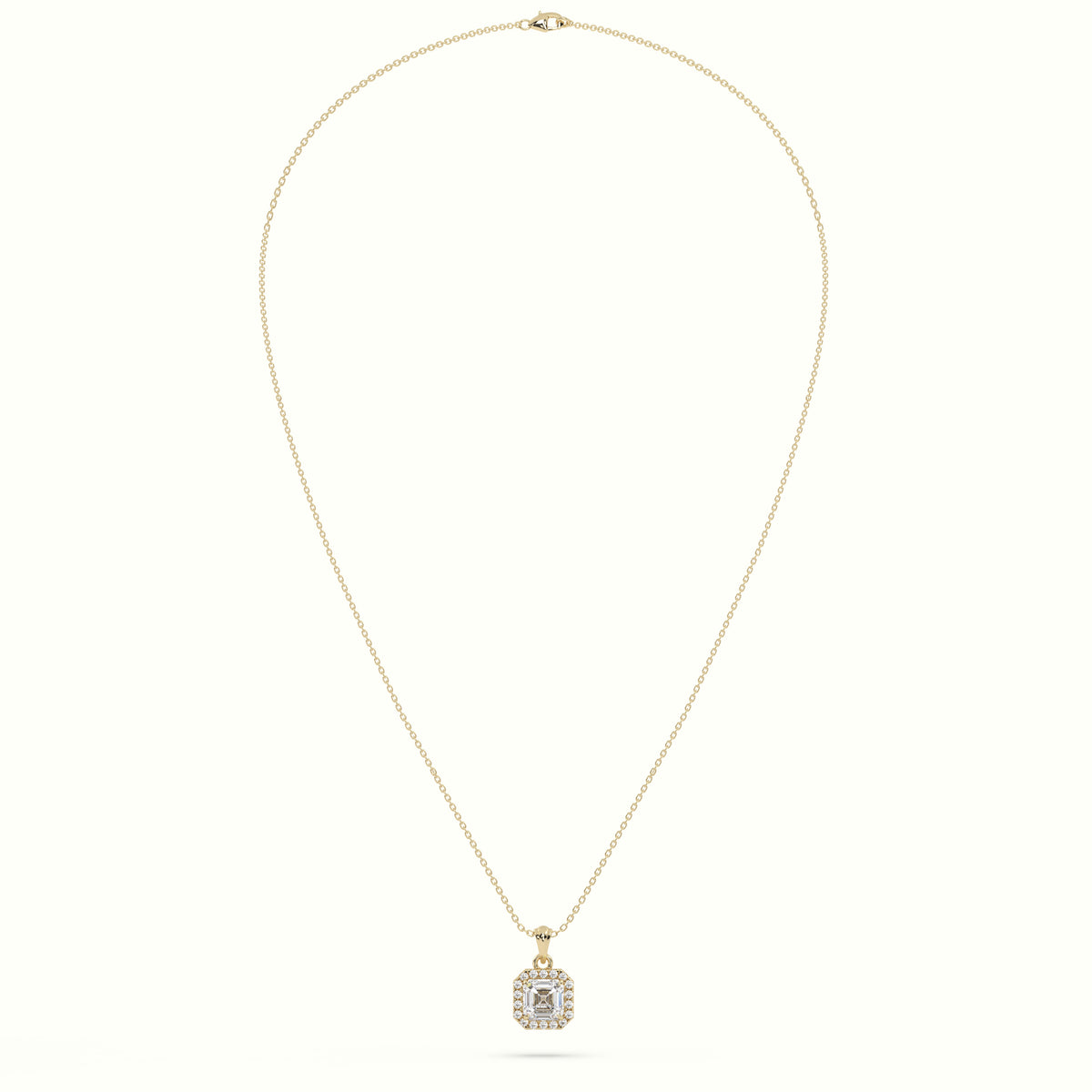 Ascher Cut Solitaire Halo Diamond Pendant — Yellow Gold