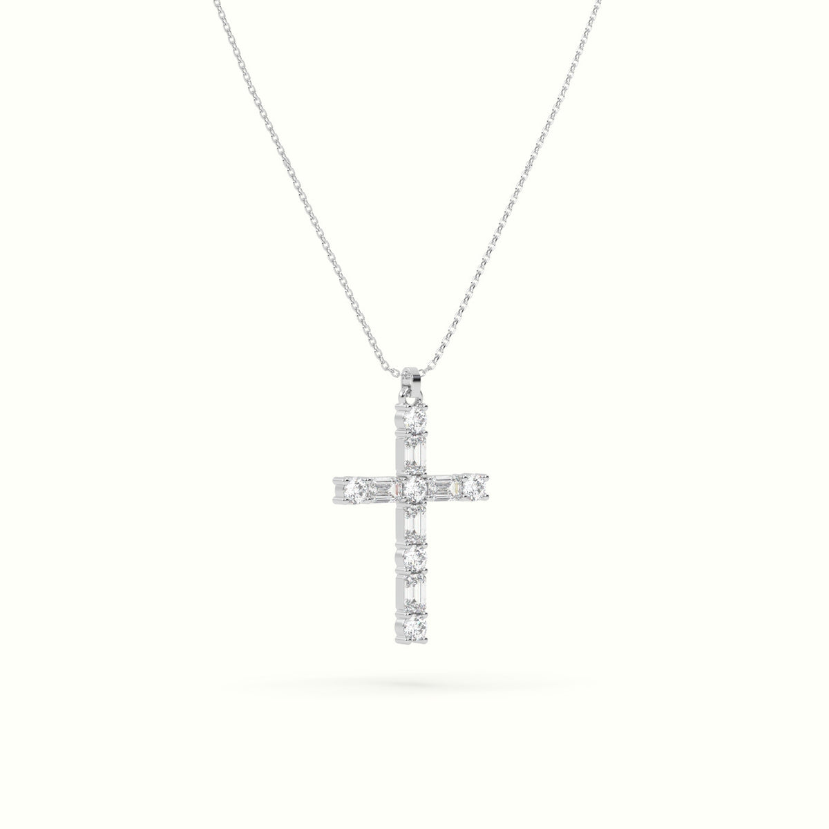 Round Diamond Cross Pendant Necklace — White Gold