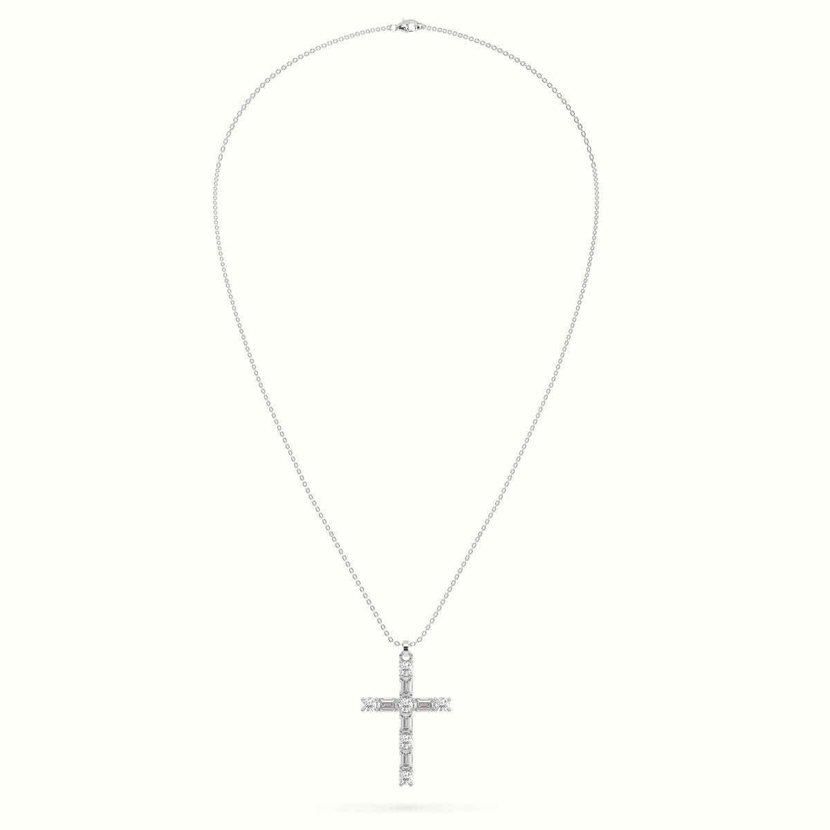 Round Diamond Cross Pendant Necklace — White Gold