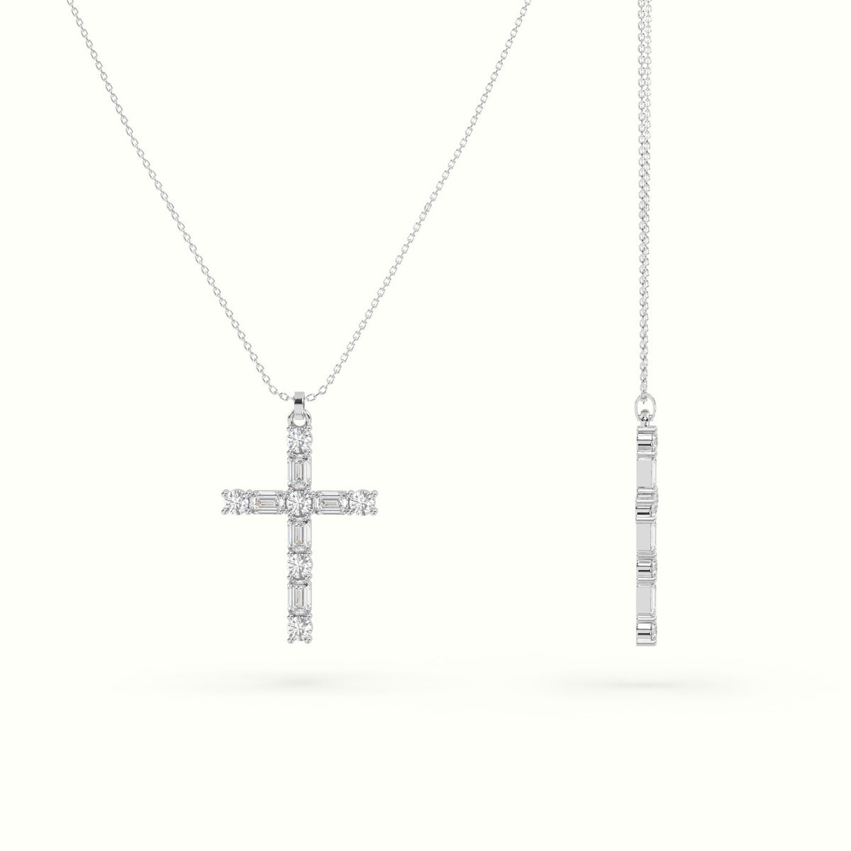 Round Diamond Cross Pendant Necklace — White Gold