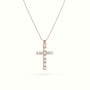 Round Diamond Cross Pendant Necklace — Rose Gold