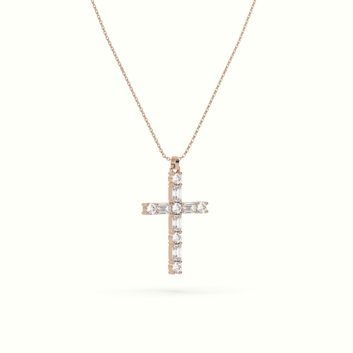 Round Diamond Cross Pendant Necklace — Rose Gold