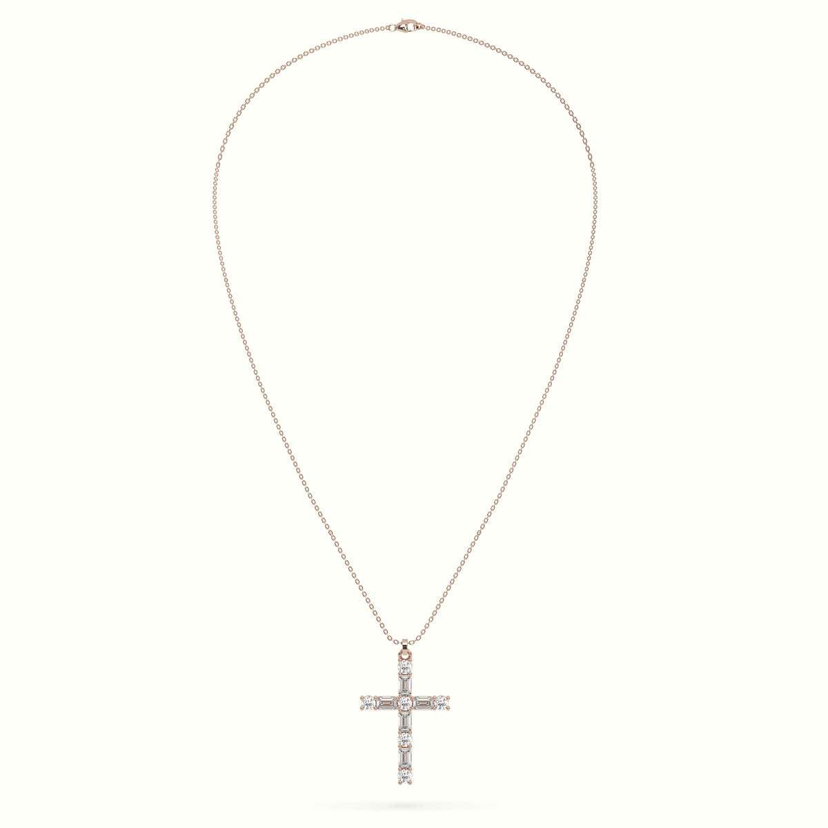 Round Diamond Cross Pendant Necklace — Rose Gold