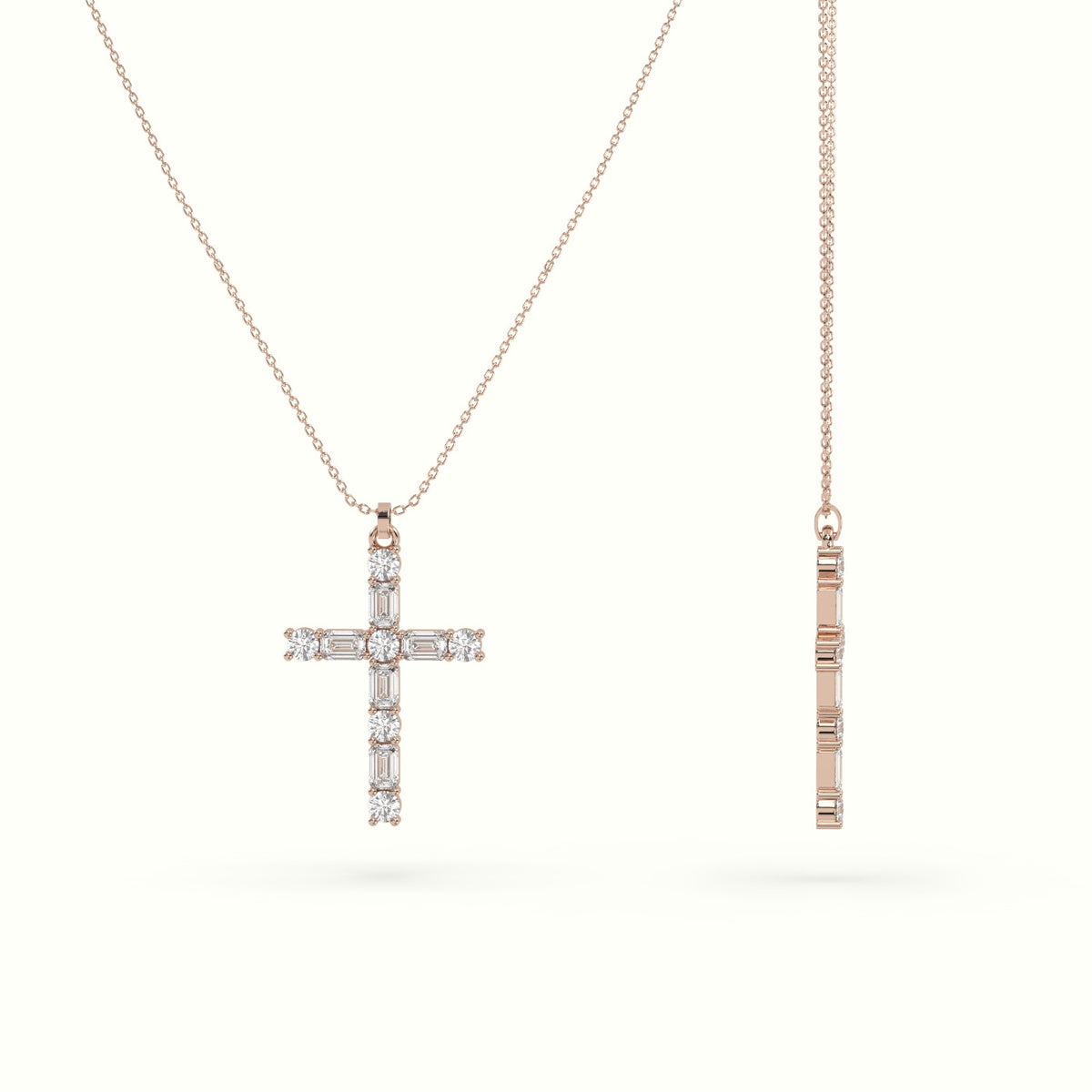 Round Diamond Cross Pendant Necklace — Rose Gold