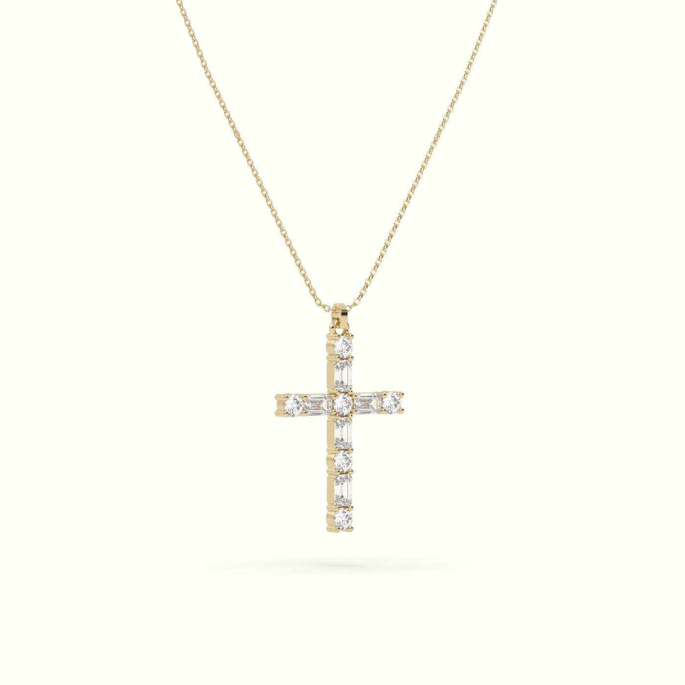 Round Diamond Cross Pendant Necklace — Yellow Gold