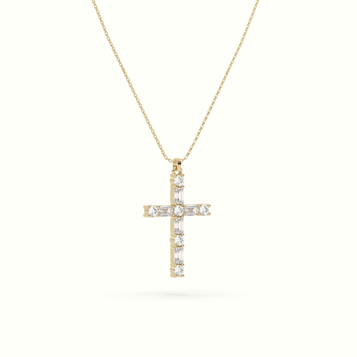 Round Diamond Cross Pendant Necklace — Yellow Gold