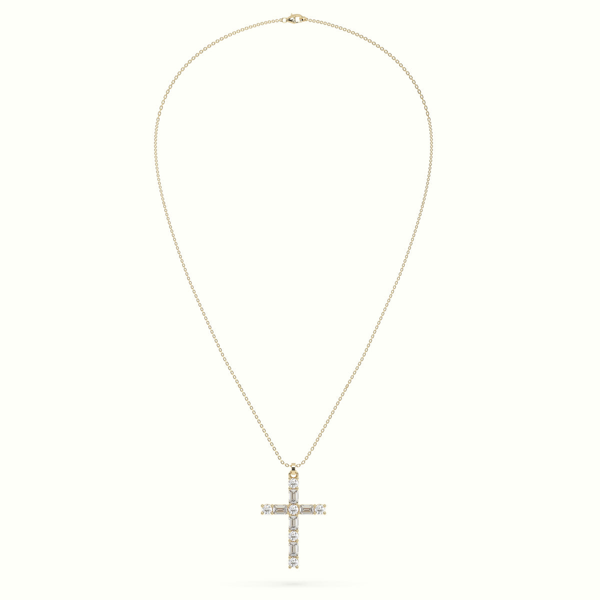 Round Diamond Cross Pendant Necklace — Yellow Gold
