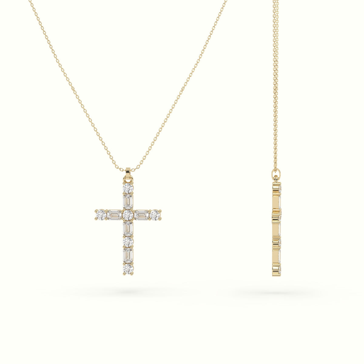 Round Diamond Cross Pendant Necklace — Yellow Gold