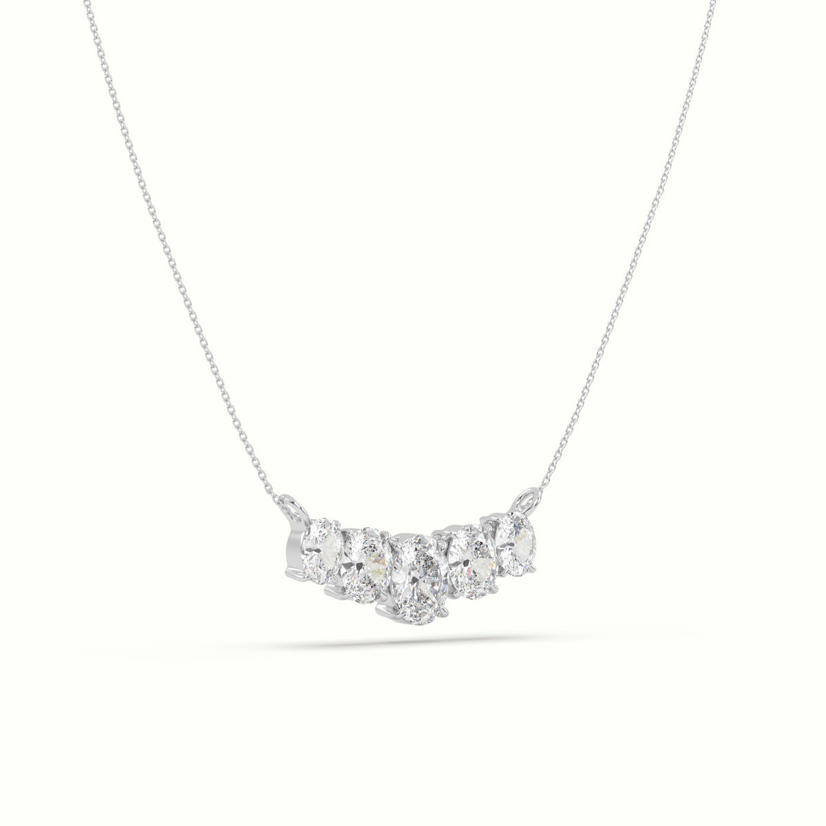 Oval Diamond Prong Setting Pendant Necklace — White Gold