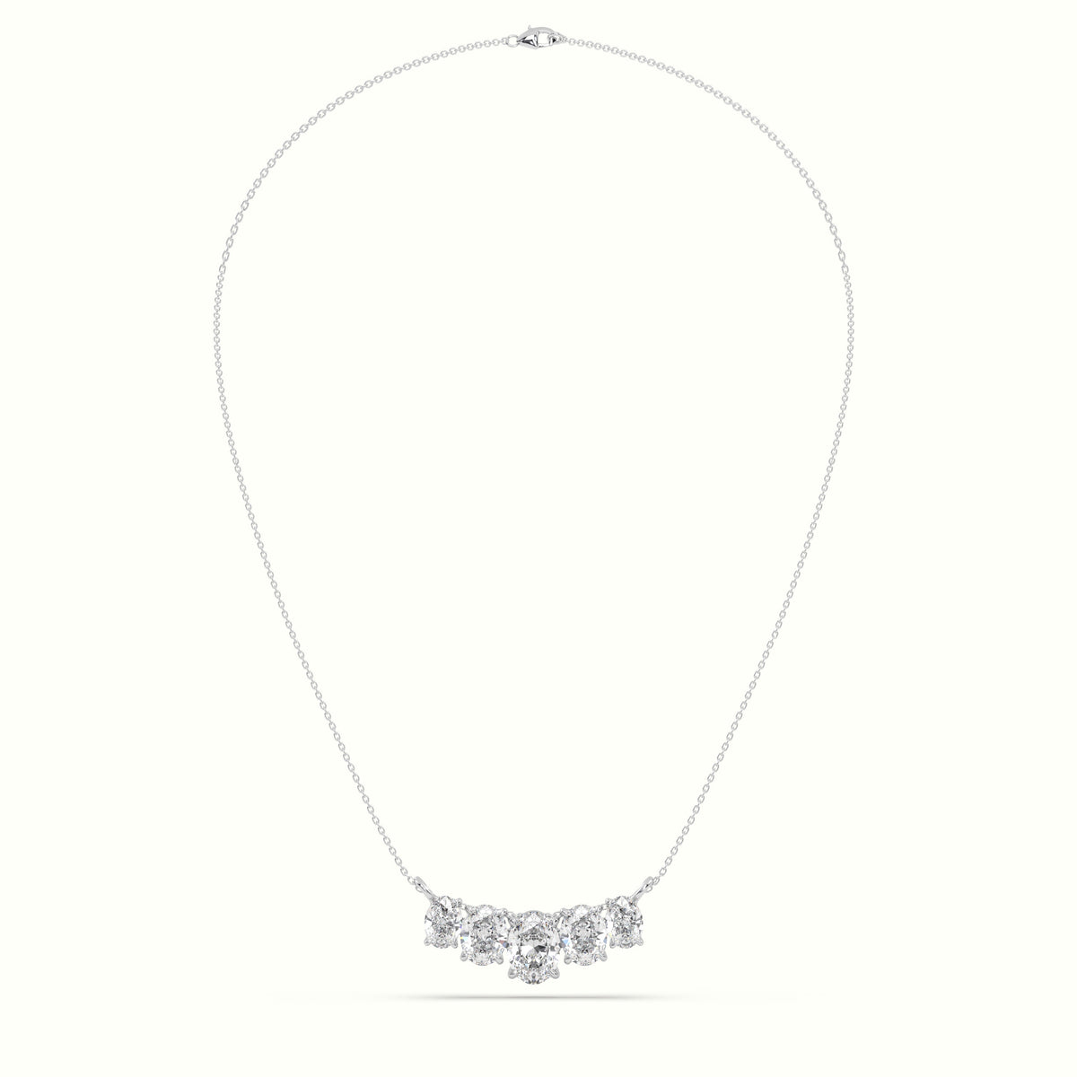 Oval Diamond Prong Setting Pendant Necklace — White Gold