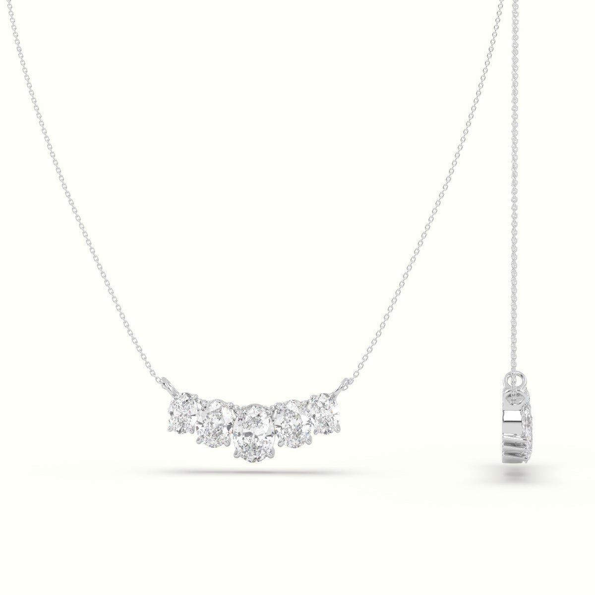 Oval Diamond Prong Setting Pendant Necklace — White Gold