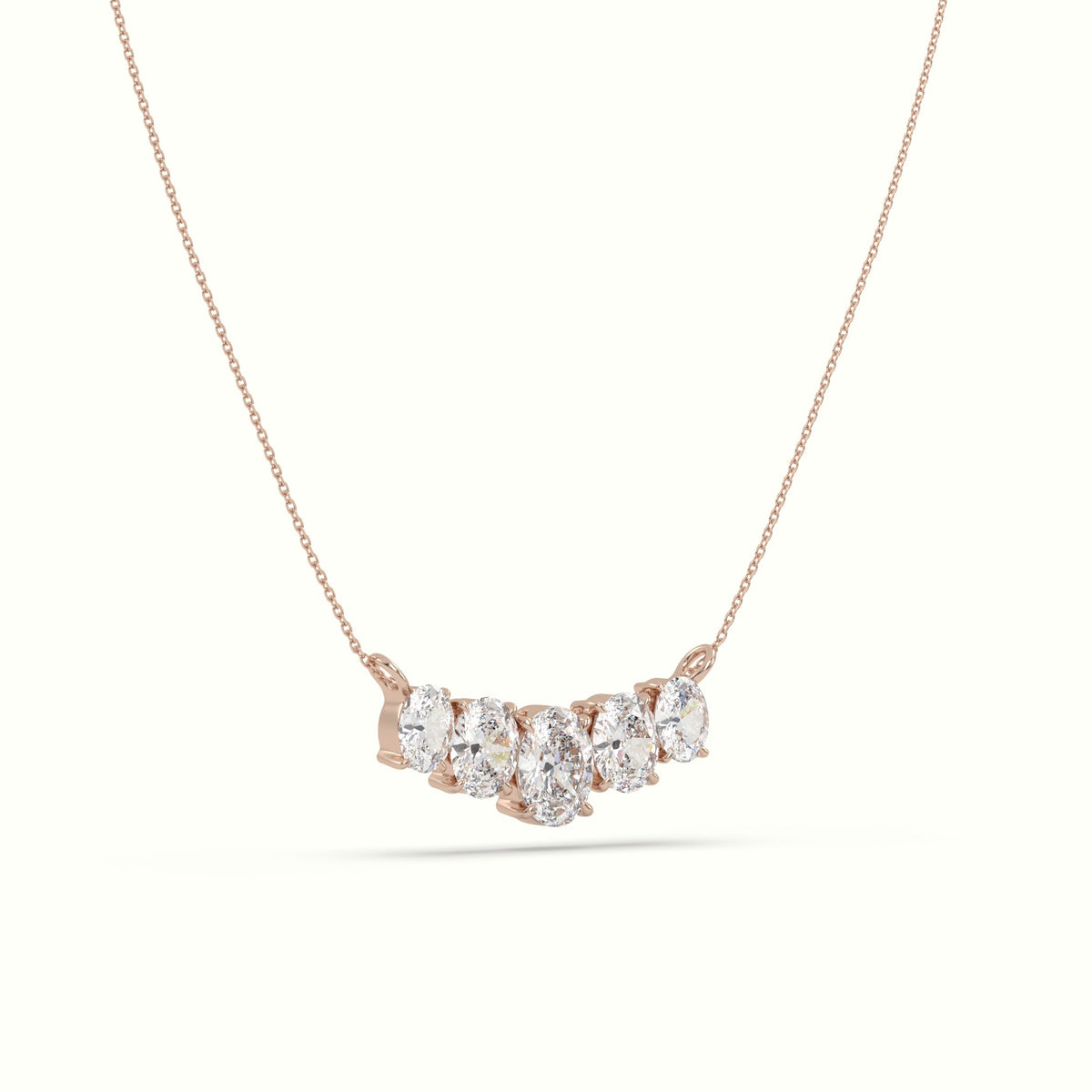 Oval Diamond Prong Setting Pendant Necklace — Rose Gold