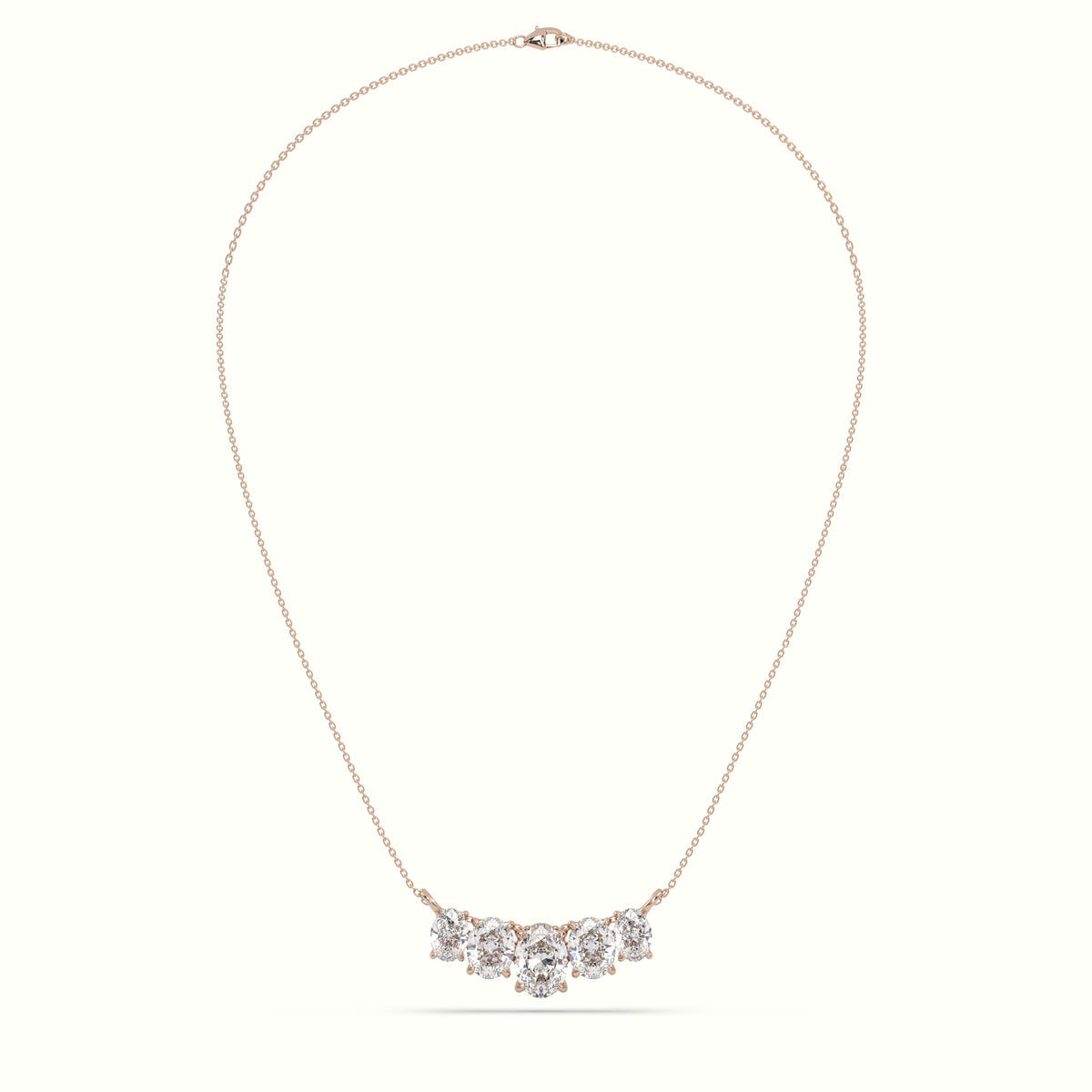 Oval Diamond Prong Setting Pendant Necklace — Rose Gold