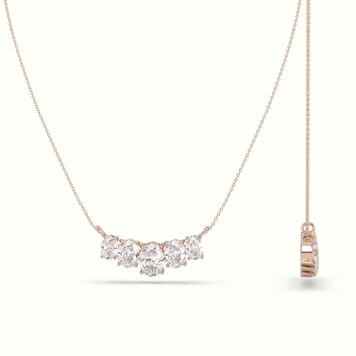 Oval Diamond Prong Setting Pendant Necklace — Rose Gold