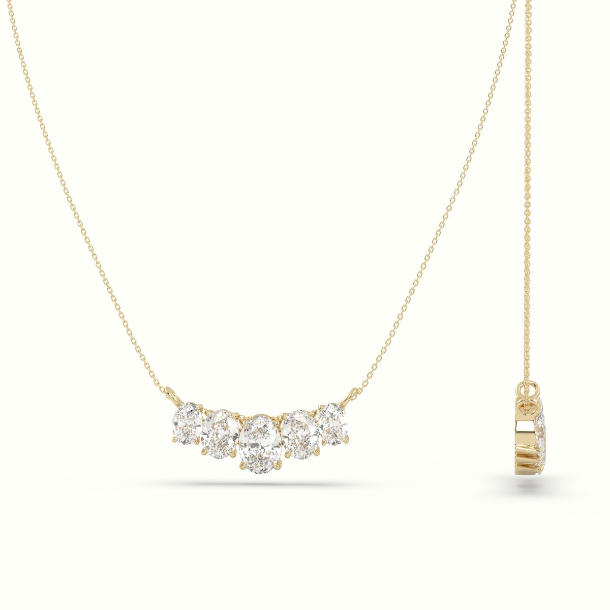 Oval Diamond Prong Setting Pendant Necklace — Yellow Gold