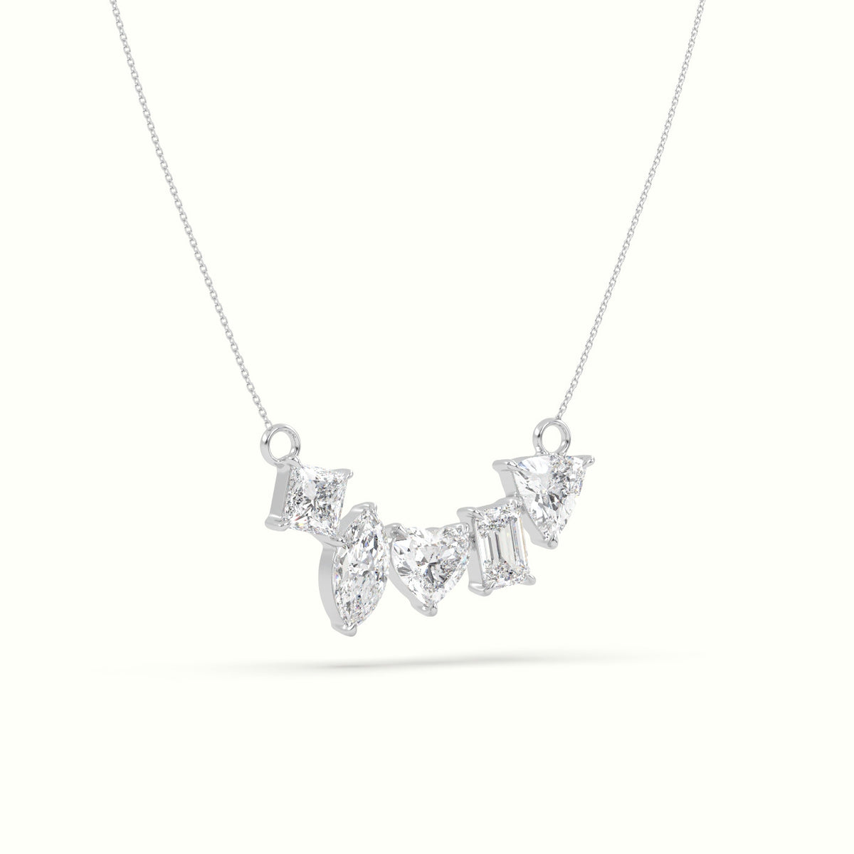 Mixed Diamond Prong Setting Pendant Necklace — White Gold