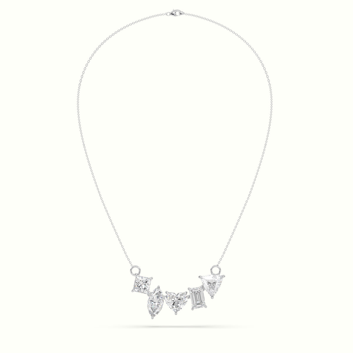 Mixed Diamond Prong Setting Pendant Necklace — White Gold