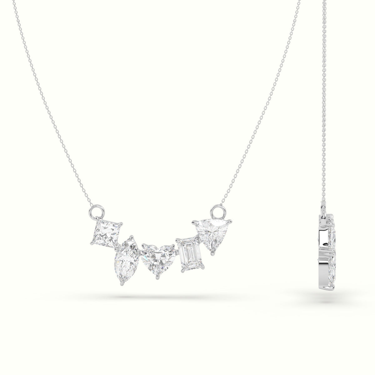 Mixed Diamond Prong Setting Pendant Necklace — White Gold