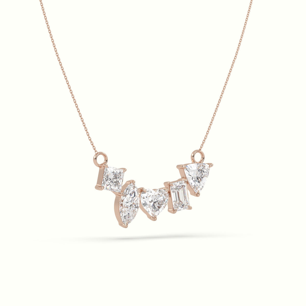 Mixed Diamond Prong Setting Pendant Necklace — Rose Gold