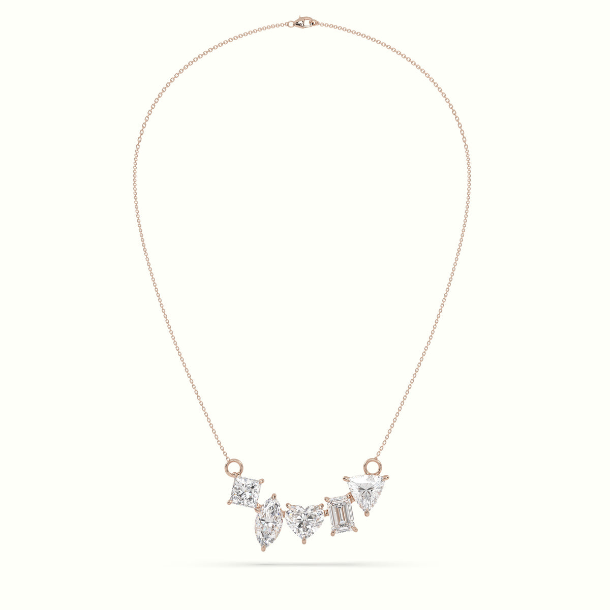 Mixed Diamond Prong Setting Pendant Necklace — Rose Gold