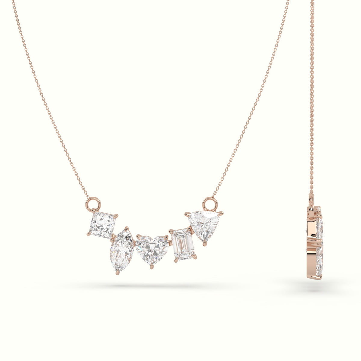 Mixed Diamond Prong Setting Pendant Necklace — Rose Gold