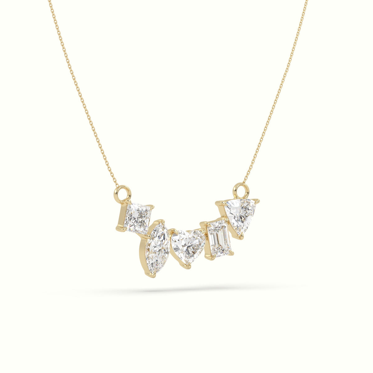 Mixed Diamond Prong Setting Pendant Necklace — Yellow Gold