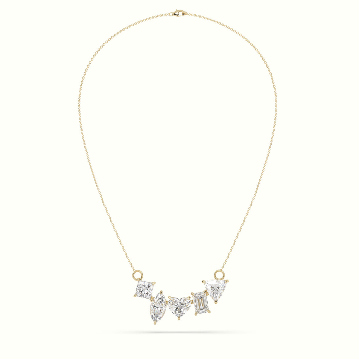 Mixed Diamond Prong Setting Pendant Necklace — Yellow Gold