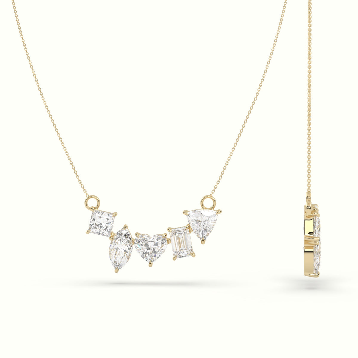 Mixed Diamond Prong Setting Pendant Necklace — Yellow Gold