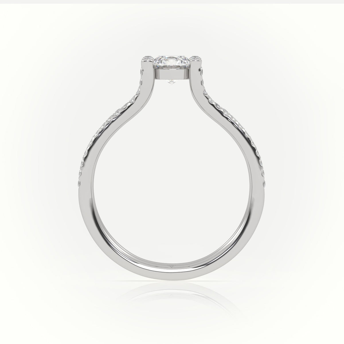 Round Cut Diamond Scallop Setting Designer Engagement Ring — White Gold