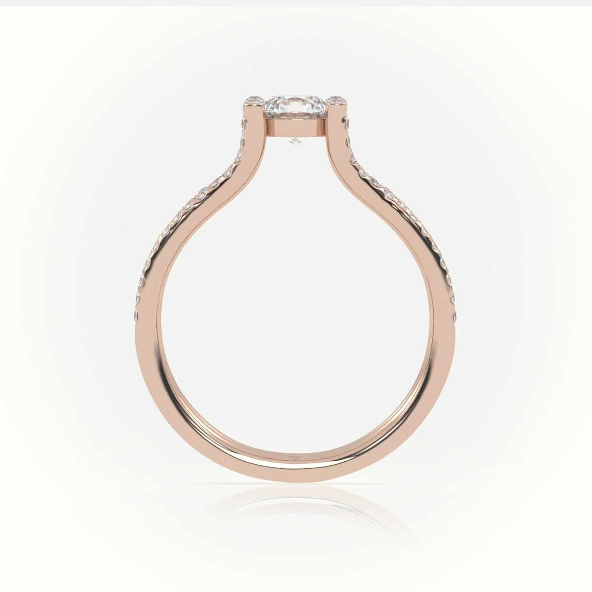 Round Cut Diamond Scallop Setting Designer Engagement Ring — Rose Gold