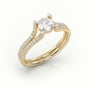 Round Cut Diamond Scallop Setting Designer Engagement Ring — Yellow Gold