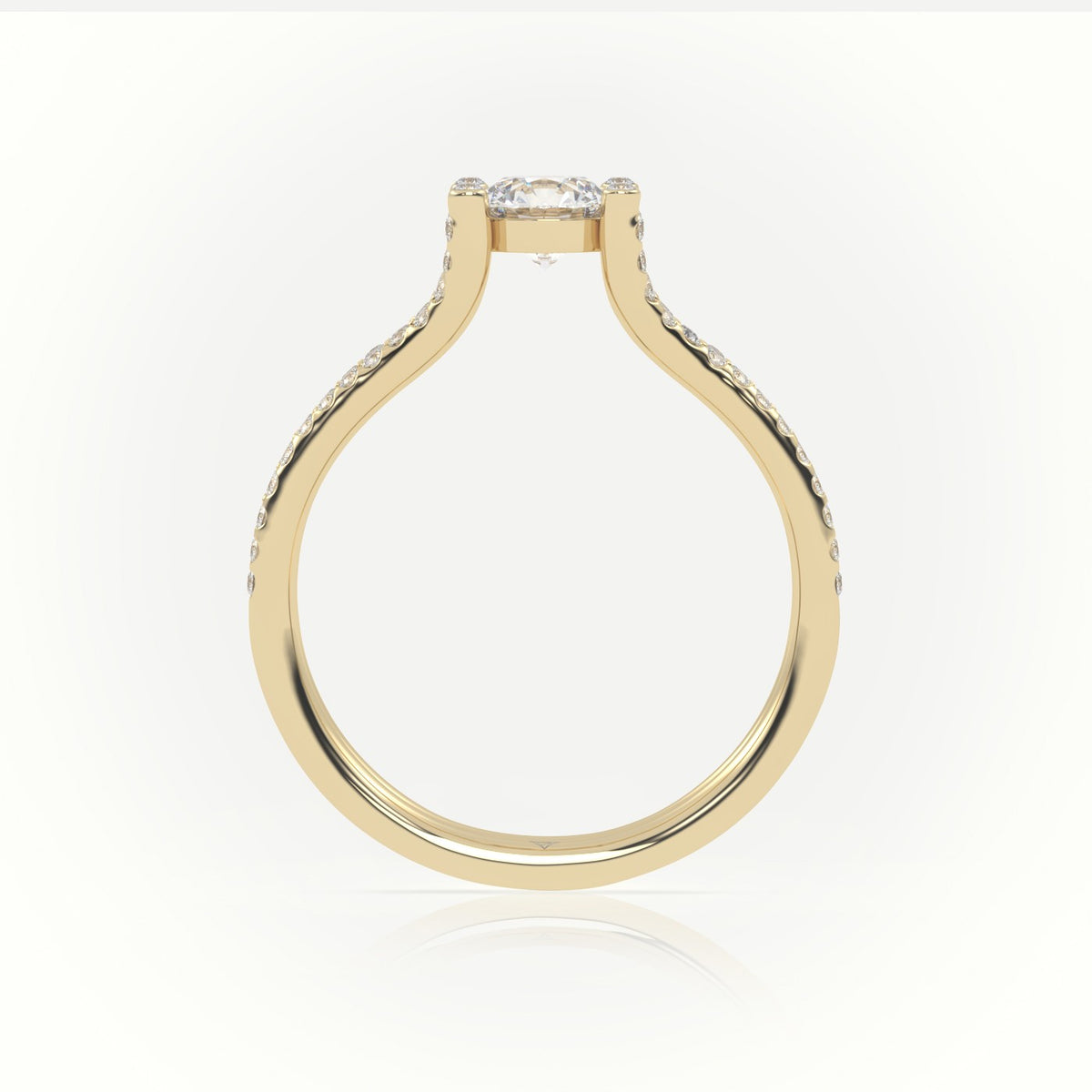 Round Cut Diamond Scallop Setting Designer Engagement Ring — Yellow Gold