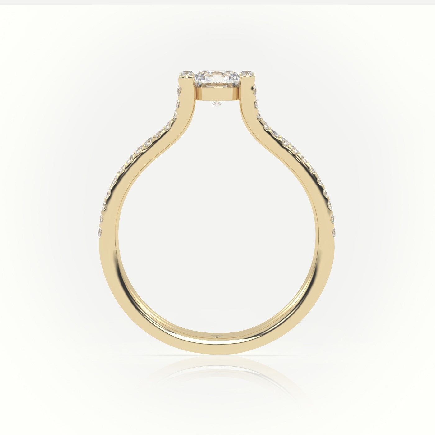 Round Cut Diamond Scallop Setting Designer Engagement Ring — Yellow Gold