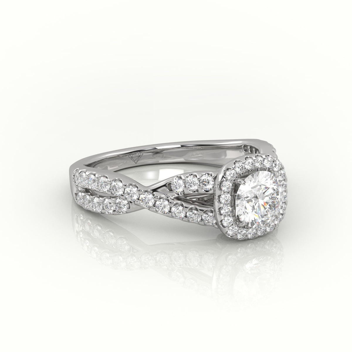 Round Cut Diamond 4 Prongs Infinity Design Engagement Ring — White Gold