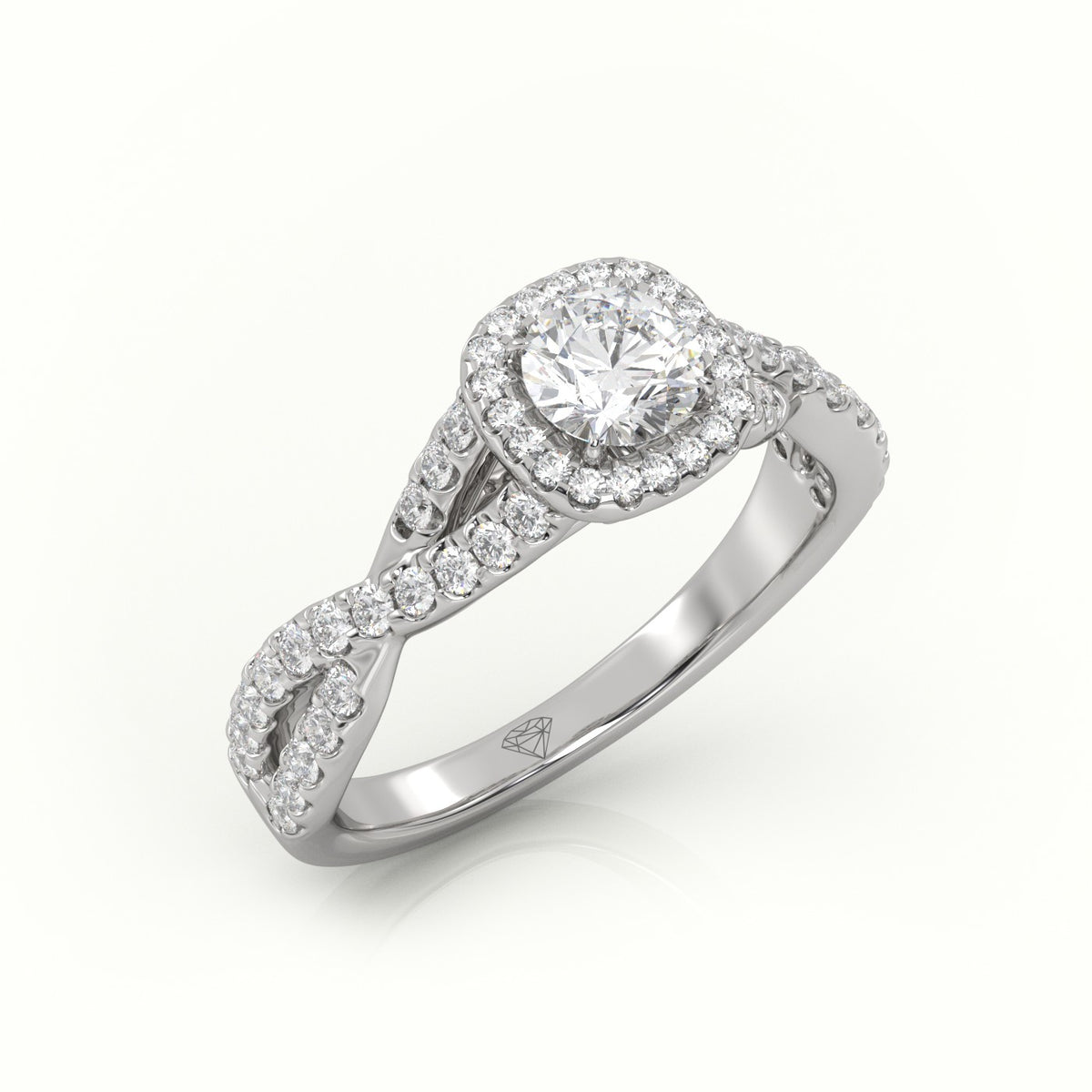 Round Cut Diamond 4 Prongs Infinity Design Engagement Ring — White Gold